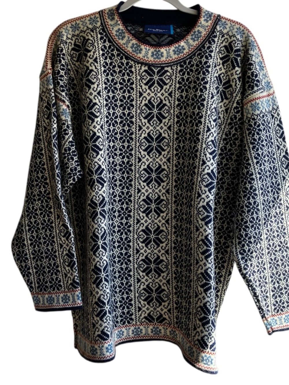 ICEWEAR Men's Navy & Cream Nordic 100% Pure Wool Crewneck Sweater - Size XL